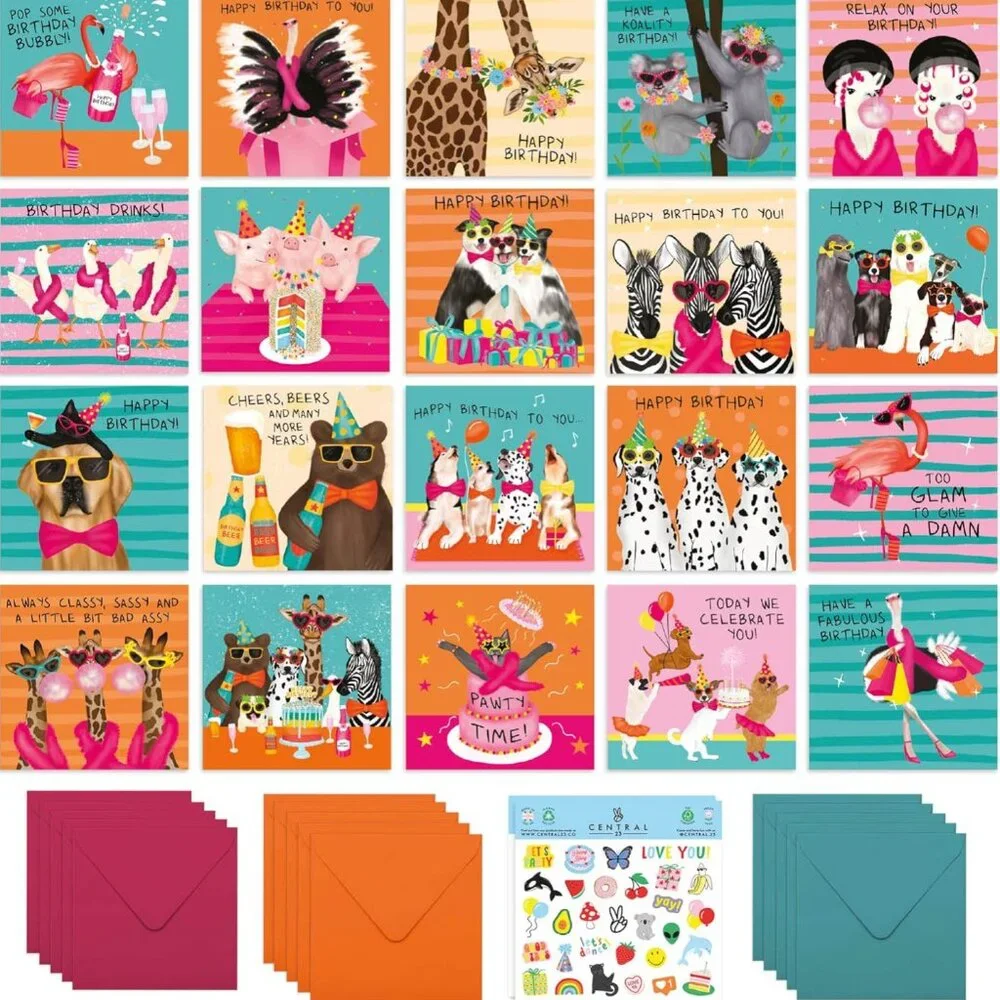 Central 23, London Birthday Cards Envelopes Fun Stickers Sustainably Made Boxed